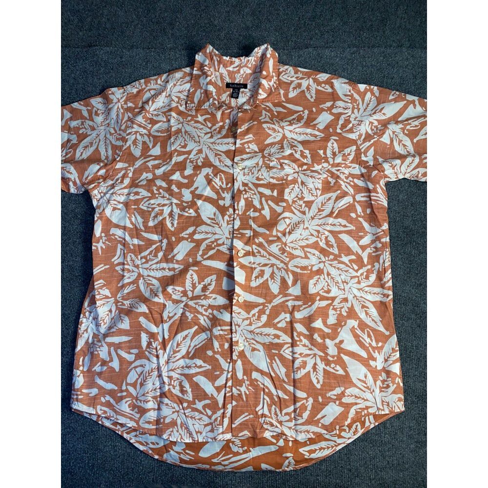 Van Heusen Dress Shirt Men's 16 Copper Floral Short Sleeve Collared Button Down
